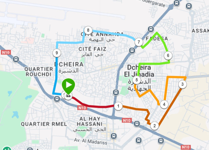 Carte du parcours 10 KM Dcheira El Jihaddia 2027